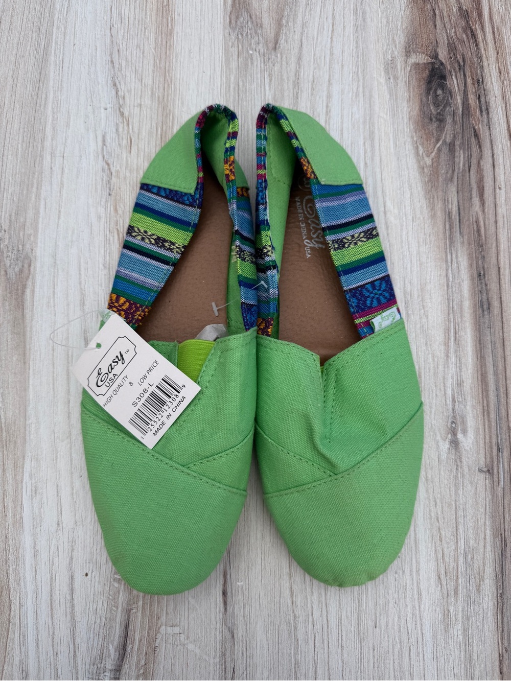Easy Spirit Lime Green Slip-On Canvas Flats with Patterned Heel
